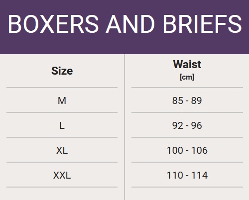 Reebok Boxer Briefs Size Chart